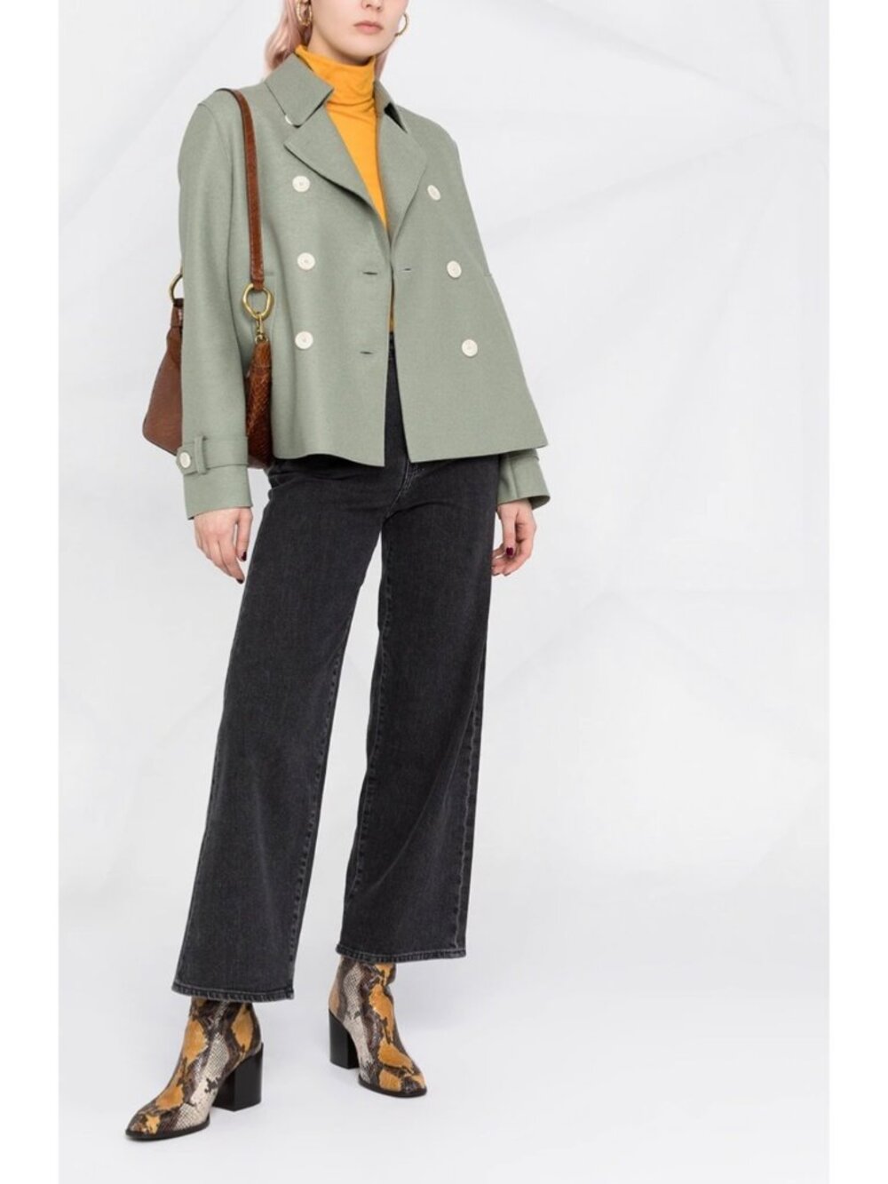 Rare NWT Harris Wharf London cropped wool trench Coat mint Green IT40 bust37 US4